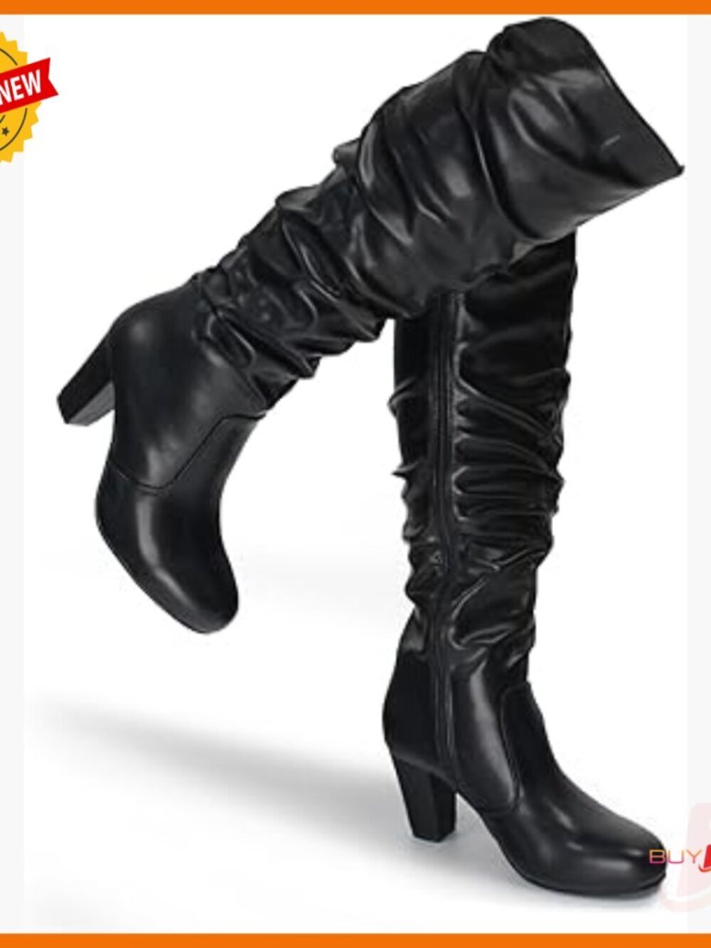 Chunky Heel Knee High Boots Side Zip Fall Winter Fashion